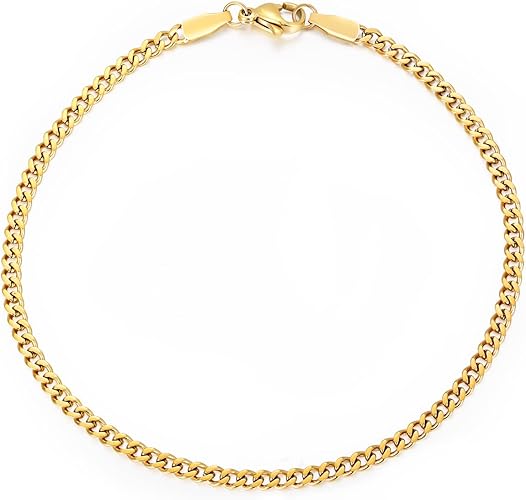 TRUMIUM 18k Gold Plated Link Chain Bracelets for Men Women 3mm Diamond-Cut Mens Gold Cuban Chain Length 7/8/9 inches