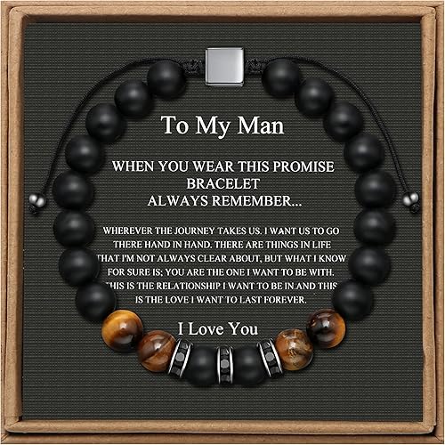 JoycuFF Men's Cool Bracelet for Man Unique Man Jewelry Tiger Eye Stone Bracelet Birthday Christmas Gifts for Him Beaded Braclet for Him