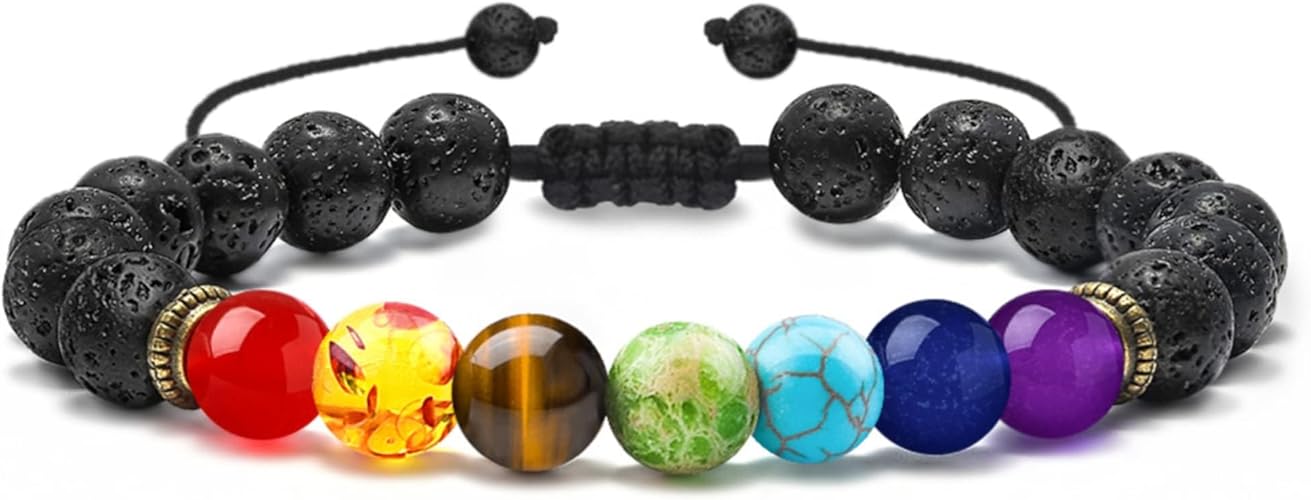M MOOHAM Natural Stone Bracelets for Men - 8mm Tiger Eye, Matte Agate, Lava Rock - Teen Boys Gifts for Birthday, Anniversary, Christmas