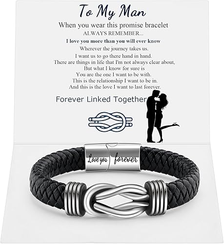 Infinity Knot Leather Bracelet Forever Linked Together Bracelet Birthday Christmas Anniversary Bracelet Idea Mens Braided Cuff 7.8/8.5/9 Inches Bracelet for Man Son Husband Boyfriend Brother Grandson