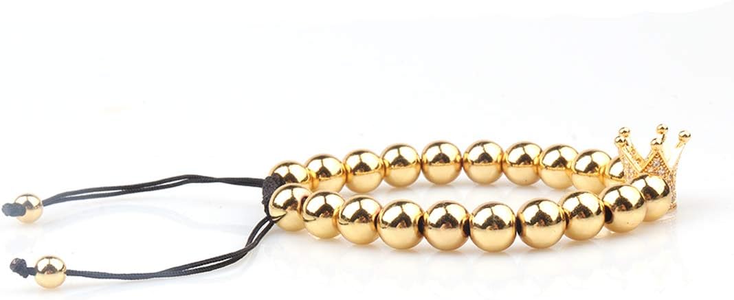 GVUSMIL Imperial Gold Crown 8mm Beads Bracelets Luxury CZ Italian Style Charm King Royal Bracelet for Men