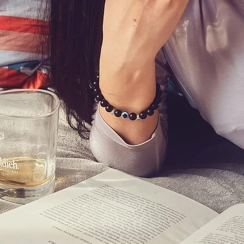 Blue Evil Eye Bracelets,Mens Bracelet,Evil Eye Lucky Bracelet for Protection Blessing,Black Bead Protection Jewelry Handmade Bracelet for Women Men Spiritual Gift