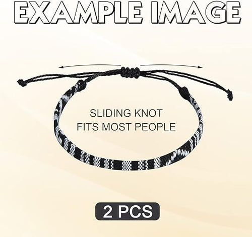 2pcs Surfer Beach Bracelets, 7.1-14.2inch Adjustable Surfer String Bracelet Braided Boho Summer Bracelets Ankles Unisex Handmade Braided Wrist Chain for Women Men (Black, White)