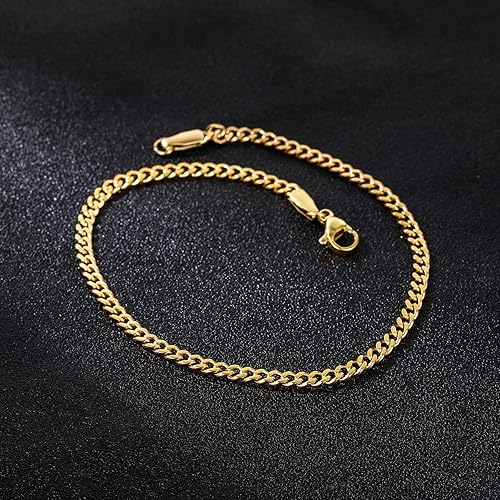 TRUMIUM 18k Gold Plated Link Chain Bracelets for Men Women 3mm Diamond-Cut Mens Gold Cuban Chain Length 7/8/9 inches