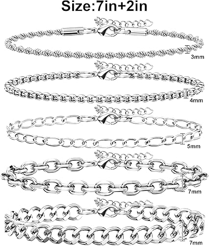 5PCS Stainless Steel Bracelets for Men, Silver Gold Black Sturdy Cuban Link Box Rope Chain Paperclip Figaro Bracelet for Women Men Jewelry Set