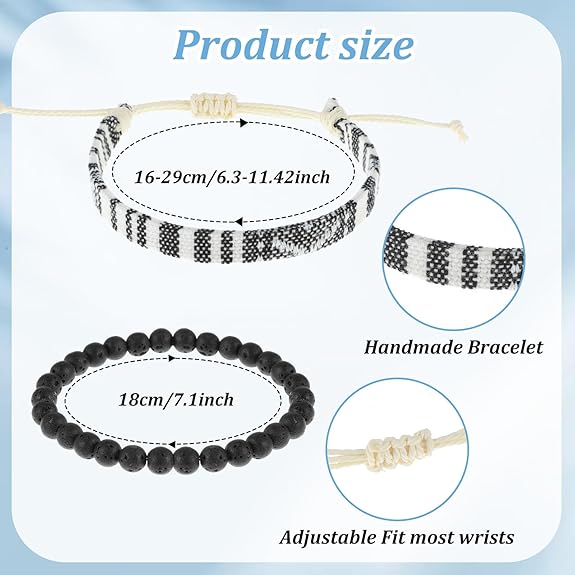 4pcs Beach Bracelet Set for Men Surfer Bracelet Braided Boho Summer Bracelets Adjustable Men’s Bracelet Women Handmade String Rope Jewelry Gifts Birthday Gift