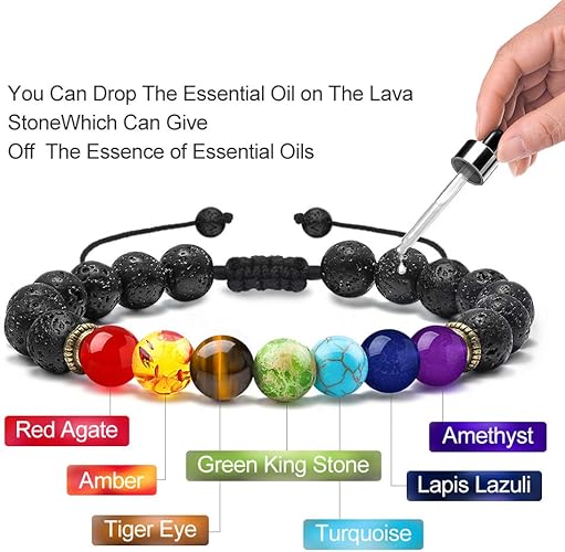 M MOOHAM Natural Stone Bracelets for Men - 8mm Tiger Eye, Matte Agate, Lava Rock - Teen Boys Gifts for Birthday, Anniversary, Christmas