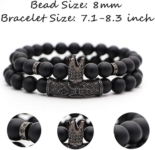 CASDAN 4 PCS Bracelets for Men Women Friendship Lava Stone Crown Bead Bracelets 8MM Natural Essential Oil Diffuser Beads Bangles Gifts
