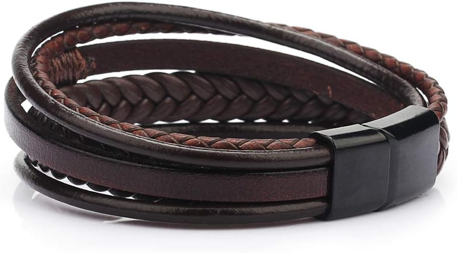 Men's Black Leather Multi-Strand Bracelet Casual Brown Braided Bracelet