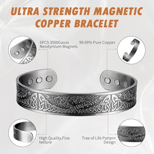 MagEnergy Copper Bracelet for Men Tree of Life 99.99% Pure Copper Bracelet with 3500 Gauss Magnets,Adjustable Cuff Viking Jewelry Gifts