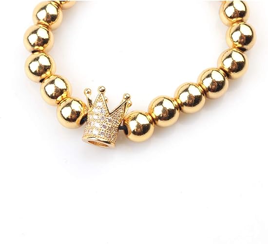 GVUSMIL Imperial Gold Crown 8mm Beads Bracelets Luxury CZ Italian Style Charm King Royal Bracelet for Men