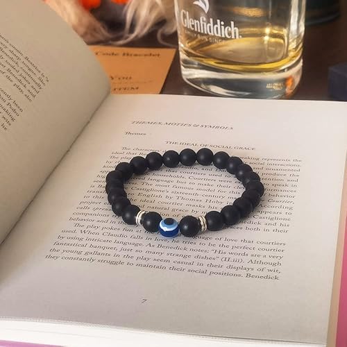 Blue Evil Eye Bracelets,Mens Bracelet,Evil Eye Lucky Bracelet for Protection Blessing,Black Bead Protection Jewelry Handmade Bracelet for Women Men Spiritual Gift