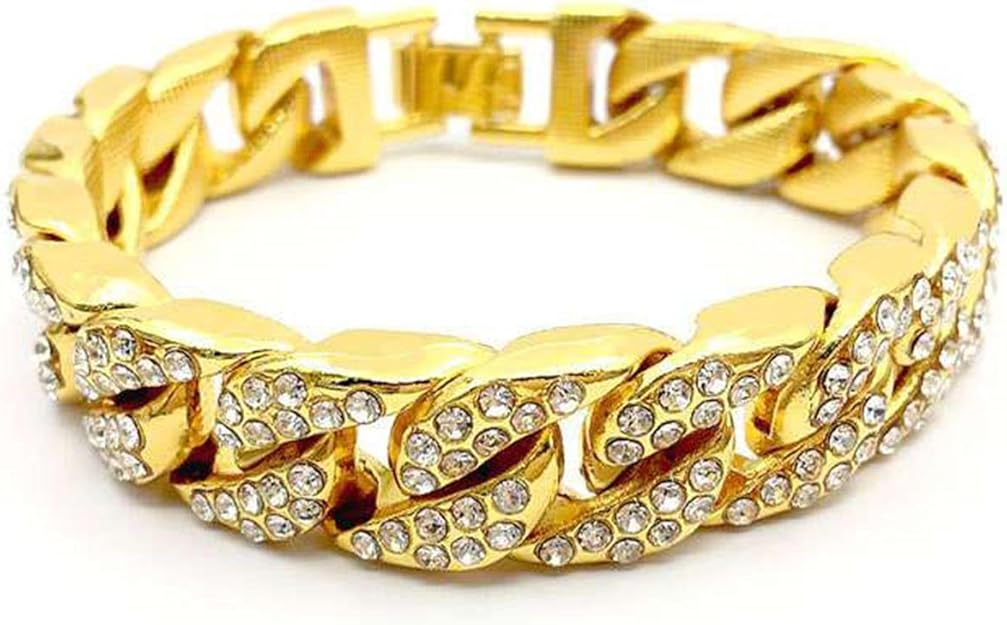 Mens Womens Cuban Link Bracelet Hip Hop Bracelet Stainless Steel Chain Bracelet Iced Out Curb Cuban 18k Gold Plated Bracelet With Clear Rhinestones