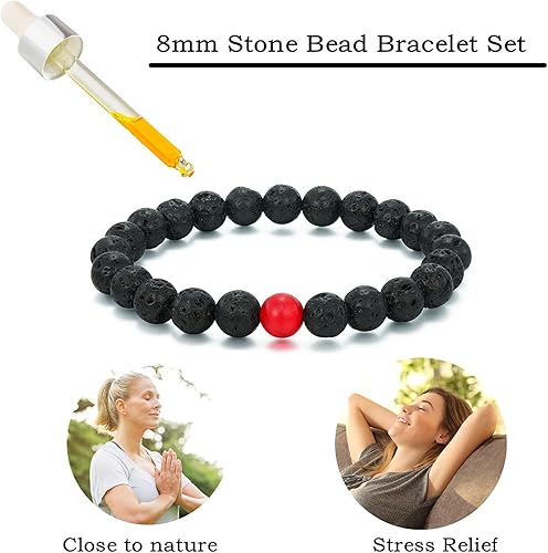 MengPa Mens Beaded Bracelets Couples Matching Bracelet Set Lava Rock Beads for Women Stone Jewelry