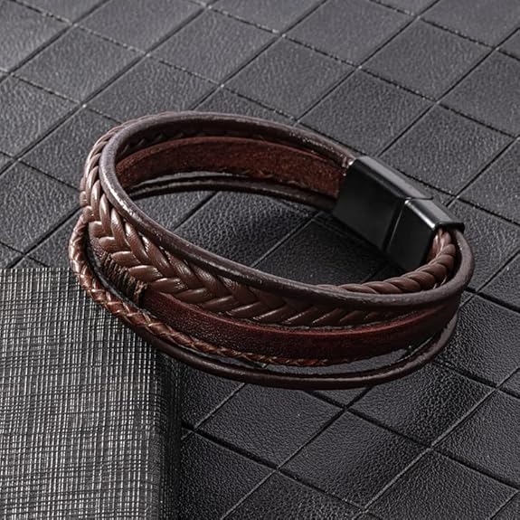 Men's Black Leather Multi-Strand Bracelet Casual Brown Braided Bracelet