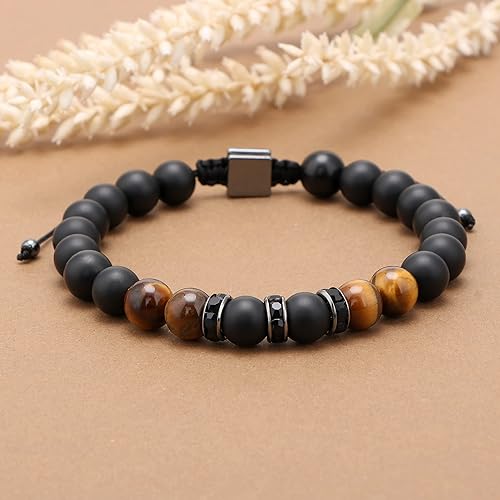 JoycuFF Men's Cool Bracelet for Man Unique Man Jewelry Tiger Eye Stone Bracelet Birthday Christmas Gifts for Him Beaded Braclet for Him
