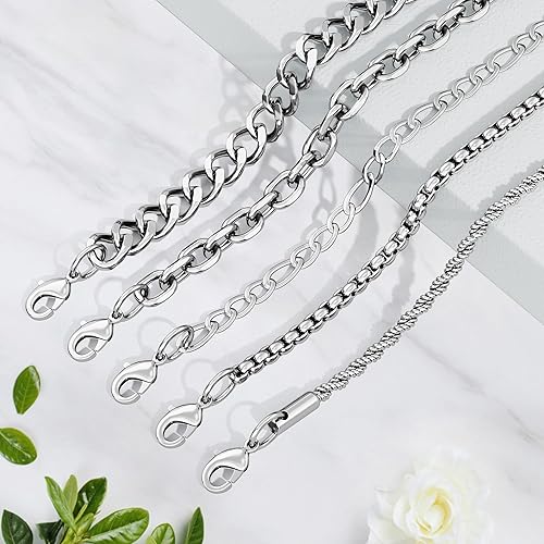 5PCS Stainless Steel Bracelets for Men, Silver Gold Black Sturdy Cuban Link Box Rope Chain Paperclip Figaro Bracelet for Women Men Jewelry Set