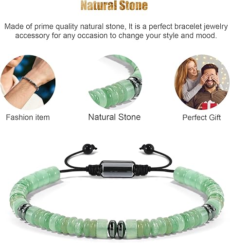 VIBILIA Healing Crystal Bracelets Beaded Bracelets for Men Women Natural Stone Adjustable Bracelets Unique Gifts for Father Son Grandfather Brother Friend