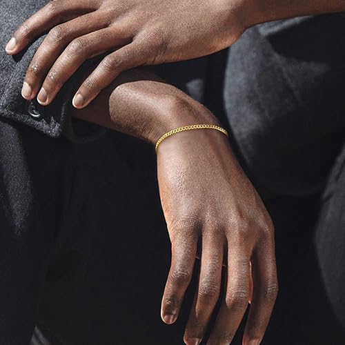 TRUMIUM 18k Gold Plated Link Chain Bracelets for Men Women 3mm Diamond-Cut Mens Gold Cuban Chain Length 7/8/9 inches
