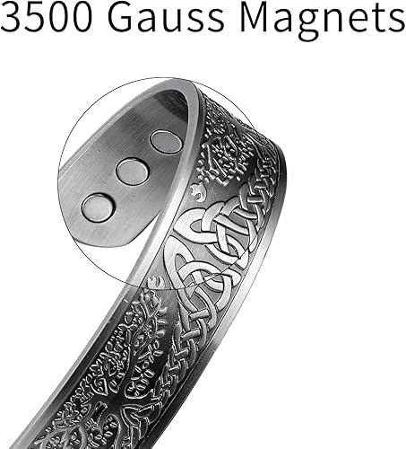 MagEnergy Copper Bracelet for Men Tree of Life 99.99% Pure Copper Bracelet with 3500 Gauss Magnets,Adjustable Cuff Viking Jewelry Gifts