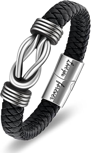 Infinity Knot Leather Bracelet Forever Linked Together Bracelet Birthday Christmas Anniversary Bracelet Idea Mens Braided Cuff 7.8/8.5/9 Inches Bracelet for Man Son Husband Boyfriend Brother Grandson