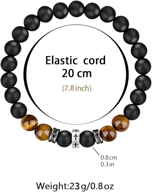 8mm Tiger eye bead Christian bracelet Black Cross Beaded Bracelet Religious men's jewelry gift