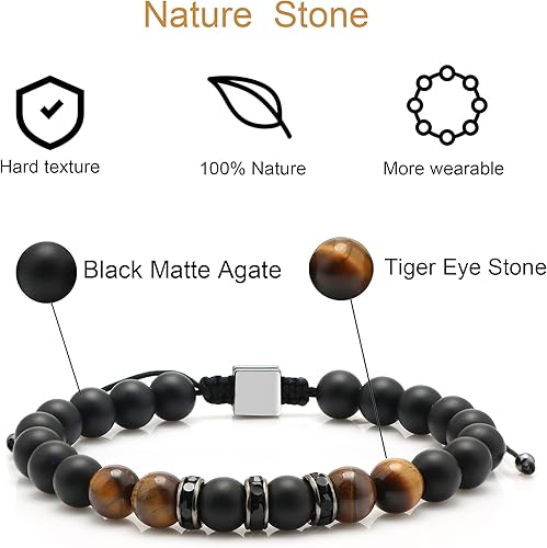 JoycuFF Men's Cool Bracelet for Man Unique Man Jewelry Tiger Eye Stone Bracelet Birthday Christmas Gifts for Him Beaded Braclet for Him